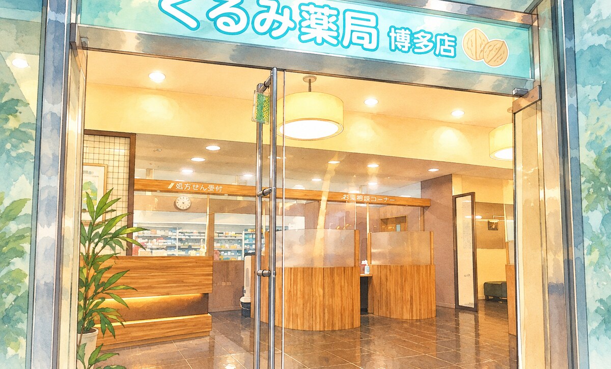 くるみ薬局博多店の水彩イラスト